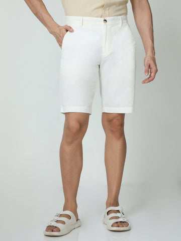 MEN WHITE CORDUROY SOLID SHORTS