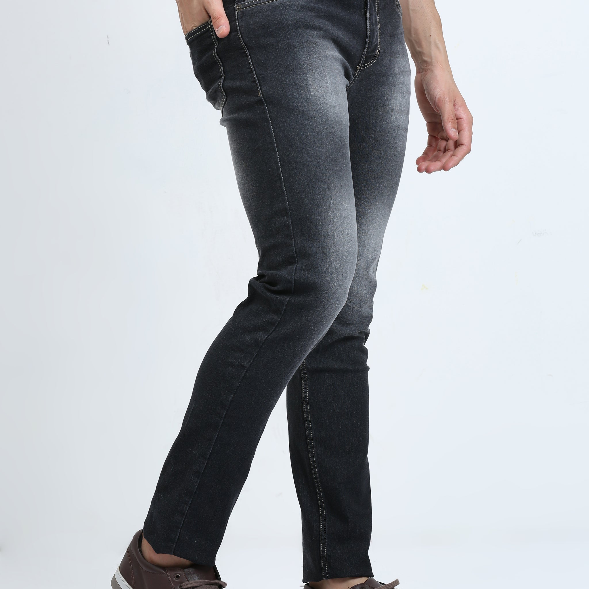 MEN BLACK FADED SOLID JEANS SLIM FIT