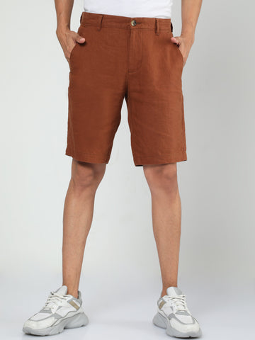 MEN LINEN AUBURN SOLID SHORTS