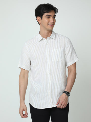 MEN LINEN BLACK STRIPES HALF SLEEVE SHIRT