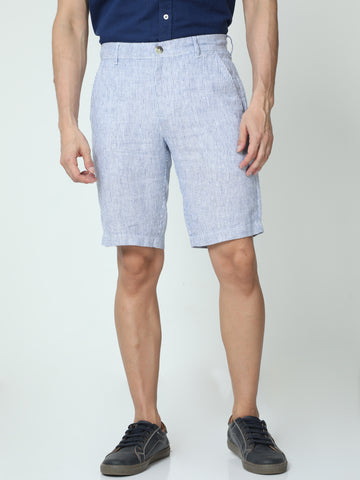 MEN LINEN BLUE STRIPES SOLID SHORTS