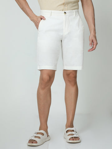 MEN WHITE CORDUROY SOLID SHORTS