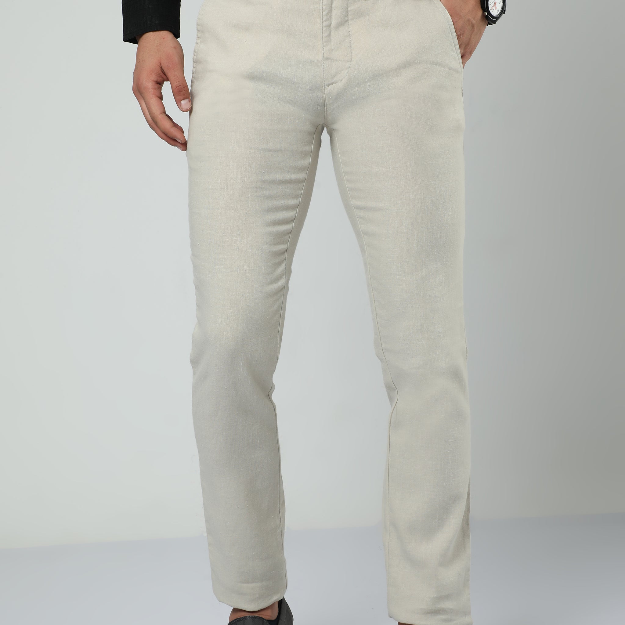 MEN LINEN FOG SOLID SLIM FIT TROUSER