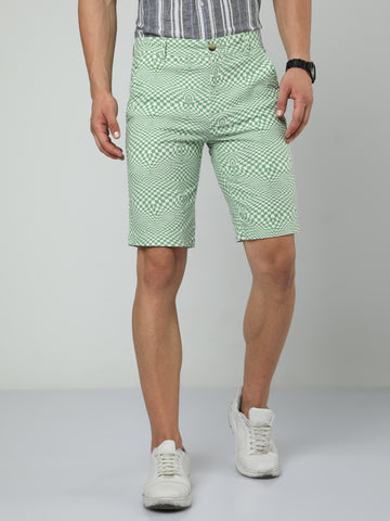 MEN GREEN PRINTS SOLID SHORTS