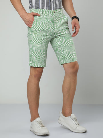 MEN GREEN PRINTS SOLID SHORTS