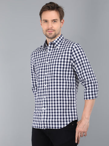 MEN INDIGO CHECKS FULL SLEEVE SHIRT