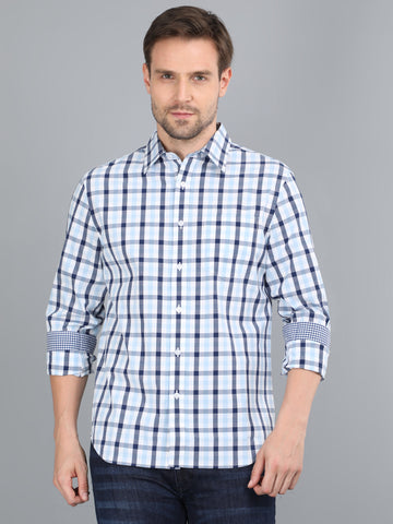 MEN NAVY CHECKS FULL SLEEVE SHIRT