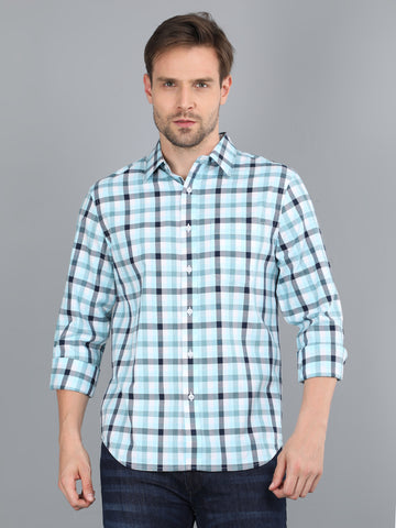 MEN SKY BLUE CHECKS FULL SLEEVE SHIRT