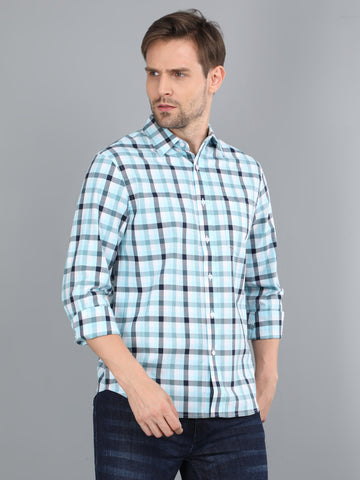 MEN SKY BLUE CHECKS FULL SLEEVE SHIRT