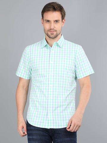 MEN GREEN CHECKS HALF SLEEVE SHIRT