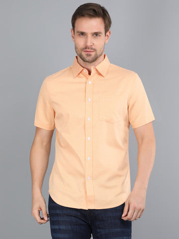 MEN ORANGE CHECKS HALF SLEEVE SHIRT