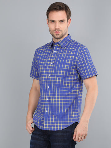 MEN DK BLUE CHECKS HALF SLEEVE SHIRT