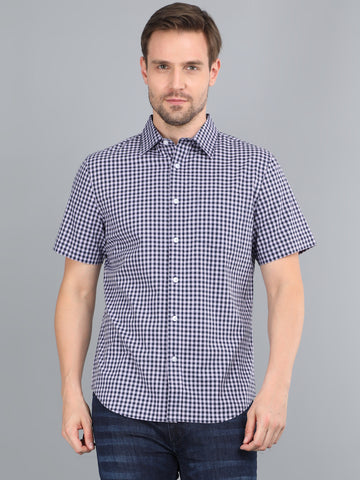 MEN VIOLET CHECKS HALF SLEEVE SHIRT