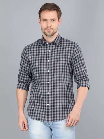 MEN NAVY CHECKS FULL SLEEVE SHIRT