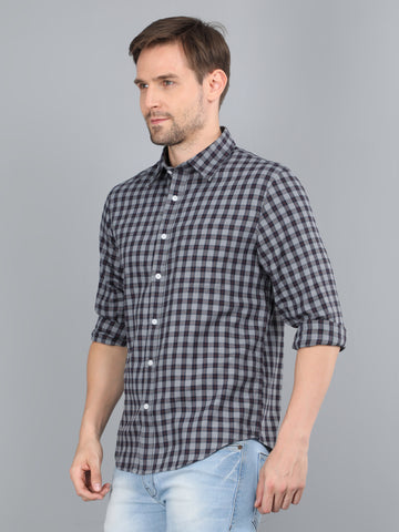 MEN NAVY CHECKS FULL SLEEVE SHIRT