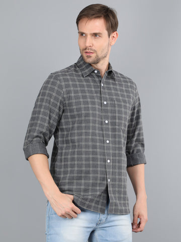 MEN CHARCOAL CHECKS FULL SLEEVE SHIRT