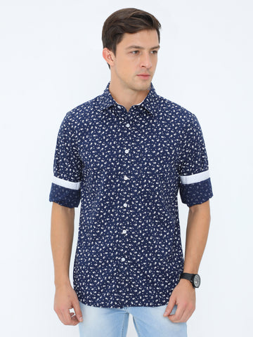 MEN BLUE PRINTED FULL SLEEVE SHIRT