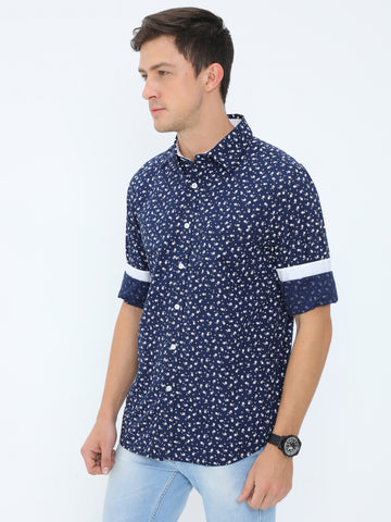 MEN BLUE PRINTED FULL SLEEVE SHIRT