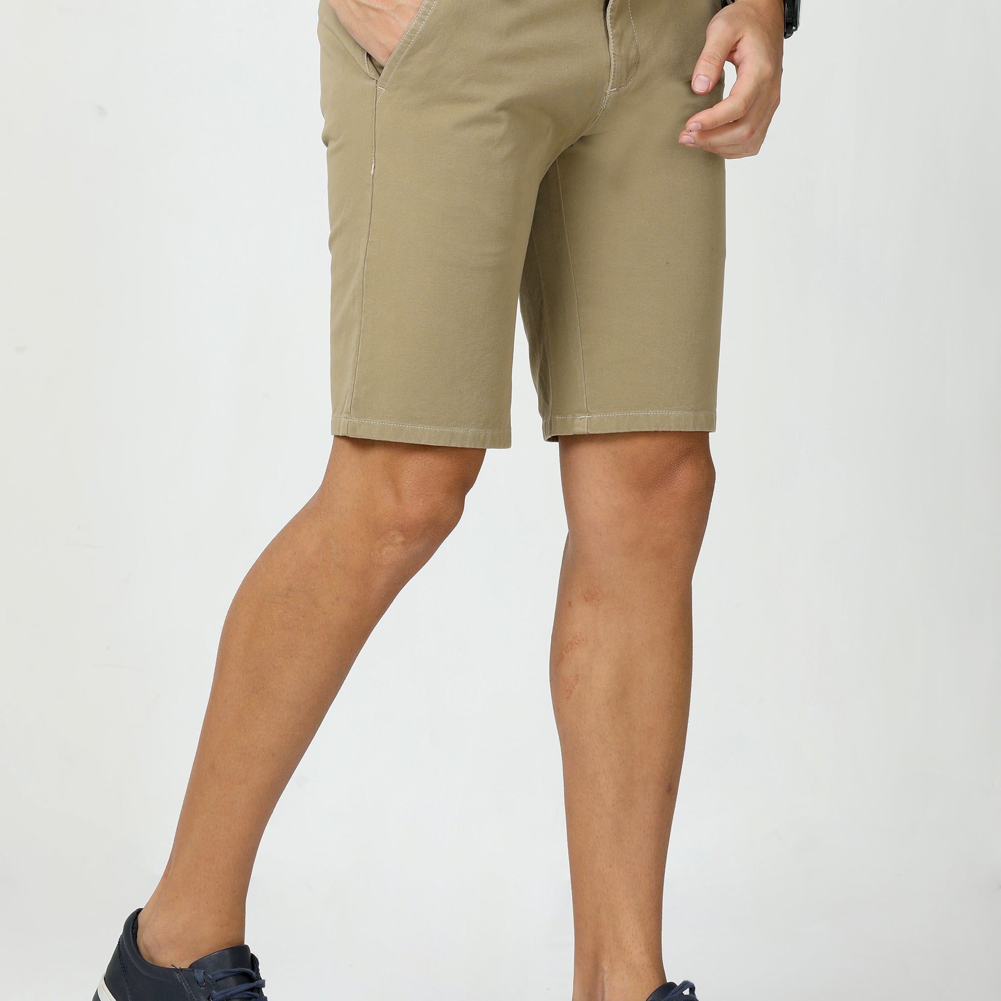 MEN KHAKI SOLID SHORTS