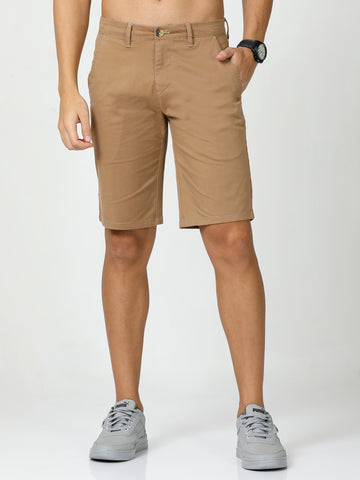 MEN DK KHAKI SOLID SHORTS